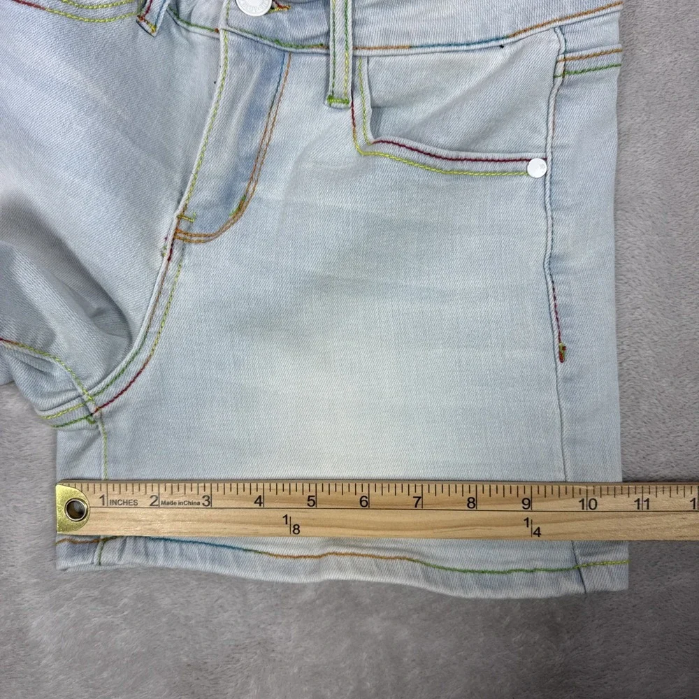Judy Blue Denim Shorts Light Wash Womens Small Rainbow Stitch